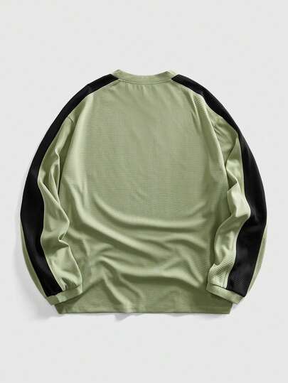 Street Life Sweat-shirt col rond décontracté pour hommes avec patchwork de couleurs contrastées