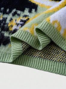 ROMWE MEN Street Life Áo len nam dệt jacquard dáng rộng, tay dài. - màu xanh lá - Xem 9
