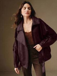 Anewsta KF16307 秋季、冬季、春季、新年、派对、婚礼、时尚、优雅、工作、感恩节、毕业典礼、圣诞节、节日、女士冬季外套 - 酒紅色 - 查看 4