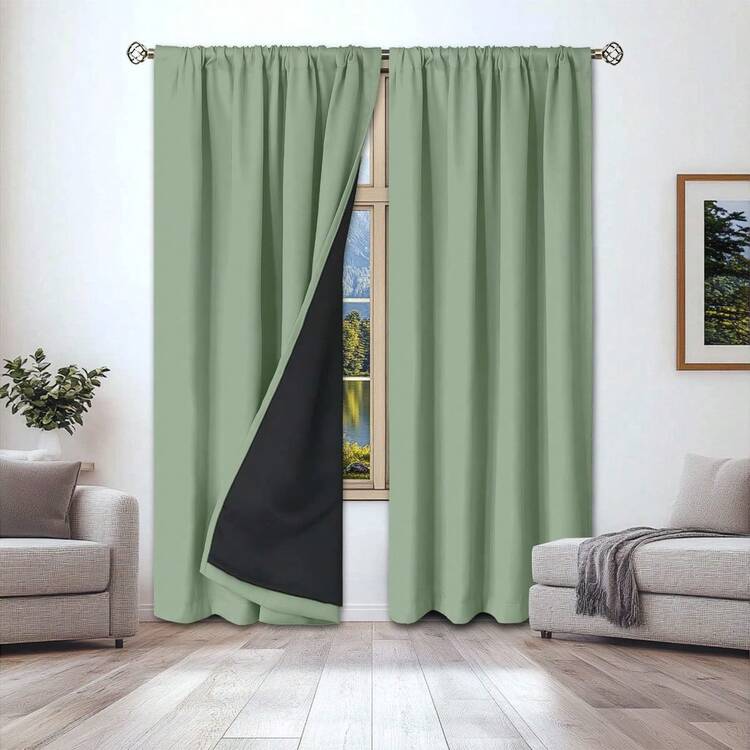 1pc Blackout Curtains, Thermal Insulated & UV Blocking Curtains For Living Room & Bedroom, Suitable For Darkening Rooms And Home Decor, Autumn/Winter - Green - View 8