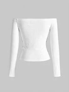 ROMWE Grunge Punk Music Note Print Off Shoulder Women Kpop Top - White - View 2