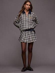 MUSERA 腰部饰有搭扣的格纹百褶迷你裙，仅适合夜间外出、街头风、可爱性感派对穿着 - 彩色 - 查看 2