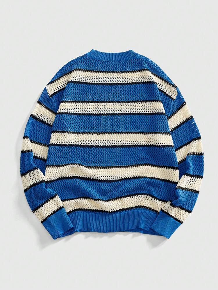 ROMWE MEN Prep Men's Contrast Color Embroidery Knit Sweater, Street Fashion, Winter - Blue - View 2