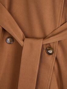 Franclia 驼色风衣，大翻领，双排扣，收腰，休闲/工作，秋冬必备夹克 - 棕色 - 查看 4