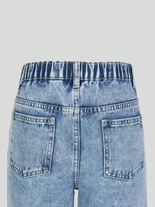 Lässige Mode für Tween Mädchen, hellblaue Denim-Farbe, Schmetterlingsdruck, lockere, weite Beinpartie, entspannte Passform, bequem, alltagstauglich, vielseitig, für die Schule, lässige verwaschene Denim-Hose