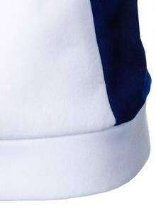 Manfinity Homme 男士休闲撞色拼接连帽衫，秋冬男士连帽衫，蓝色男士连帽衫，休闲男士连帽衫，套头连帽衫，长袖上衣 - 藏蓝色 - 查看 4