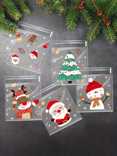 100pcs Christmas Treat Bags - Self-Sealing, Disposable Opp Candy & Cookie Pouches With Festive Cartoon Designs For Holiday Gifting Christmas Decorations Christmas Decor Christmas Gifts Christmas Party Supplies Christmas Gift Bags Christmas Bags Christmas Stickers Christmas Christmas Decorations Christmas Pajamas Christmas Gifts Christmas Decor