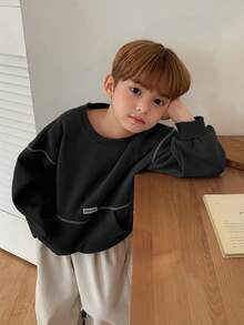 DAZY Toddler Boys' Loose Casual Ribbed Trim Crew Neck Sweatshirt - Black - View 2