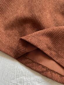 Vintaside Kids 女童田园风刺绣拼布撞色荷叶边下摆长袖棕色连衣裙，3D花卉袖子装饰，适合秋冬户外日常穿着 - 棕色 - 查看 7