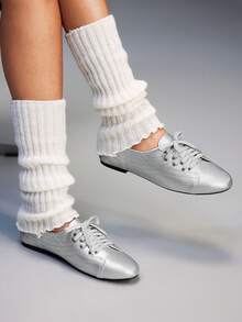 CUCCOO GRLICON 女士圆头蝴蝶结银色百搭芭蕾平底鞋，万圣节、圣诞节、派对、Y2K 风格、秋季舒适休闲鞋 - 銀色 - 查看 2