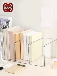 Madebyblanc Transparent Acrylic Book Stand, Desktop Book File Storage Divider, Shelf Holder For Student Desk And Office Organizer Back To School - Clear - View 4