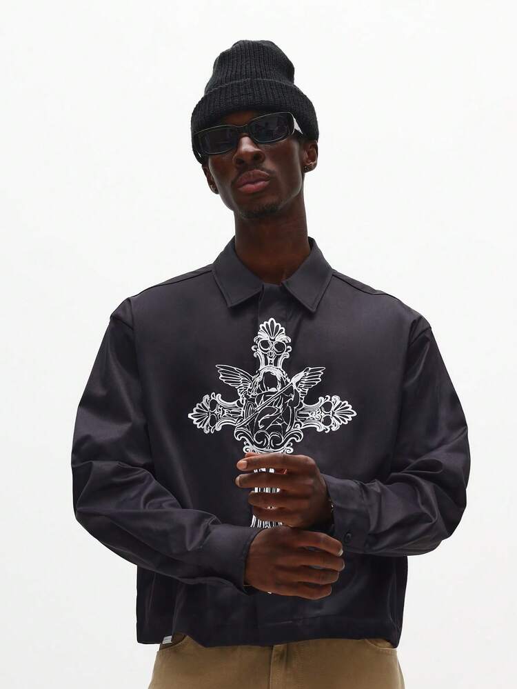 Cross Graphic Long Sleeve Button Down Shirt