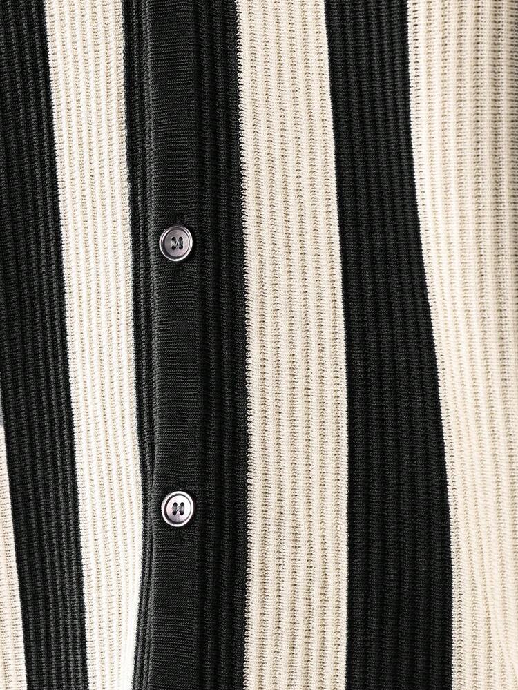 Ribbed Knit Striped Button Down Polo