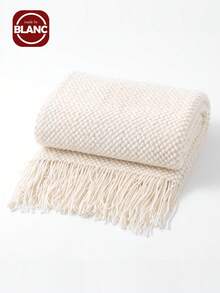 Madebyblanc 1 Stück einfarbige Strickdecke, rechteckige Acryl-Decke im nordischen Stil für Büro, Nickerchen, Sofadecke, gestrickte Überwurfdecke, Schal, Bezug, Tagesdecke, Bettdecke - Beige - View 9