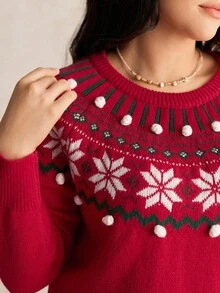 Nubod Set de 2 suéteres de punto con decoración de copos de nieve navideños, estilo vintage versátil y de moda para tallas grandes, conjunto a juego