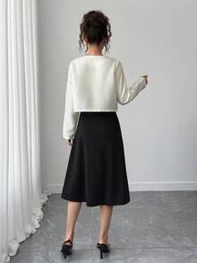 Sparklyn 1 套无袖连衣裙和短夹克，黑色和白色，优雅经典，适合派对，休闲装，针织面料，舒适