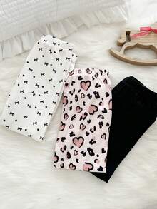 Genkimix Kids 3pcs/Pack Toddler Girl Leggings, Bow Print And Leopard Print And Black Color