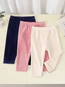 SHEIN Playful Pals 3 件套女婴百搭休闲纯色弹力打底裤、裤子、紧身裤、婴儿下装、婴儿裤子套装、针织 CorBaby GirlGirls 打底裤，适合春季、夏季、秋季、冬季 - 彩色 - 查看 9