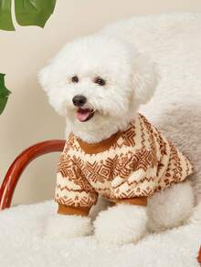 PETSIN 1件宠物猫狗通用时尚经典公平岛图案印花可爱双面弹力毛绒舒适保暖狗狗圆领卫衣 - 彩色 - 查看 2