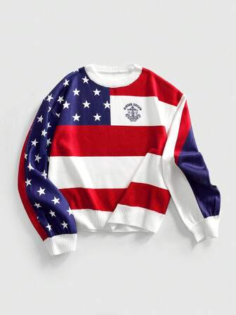 Street Life pull col rond à manches longues, imprimé drapeau, tricoté, pour homme, automne/hiver