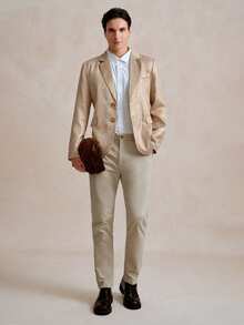 Manfinity CityGents Men's Fashionable Commuter Metallic Suit Jacket Men Casual Champagne Outfits Beige Suit For Men