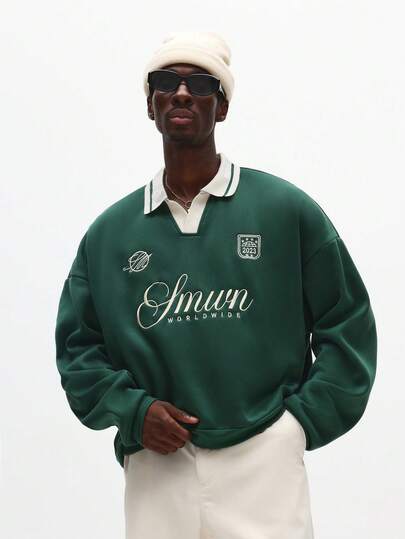 SUMWON Sweat-shirt-shirt col rond à manches longues avec logo brodé, décontracté, pour l'automne et l'hiver