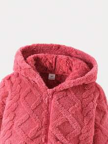 Sparklyn 1 件女童连帽拉链短款开衫夹克，针织纹理面料，秋季 - 中紫紅色 - 查看 4
