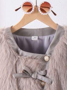 Elladie kids Set de bluză elegantă cu mânecă lungă, cu fundă pufoasă, pentru fete preadolescente, asortată cu fustă plisată și jachetă gri - Gri - Vizualizare 7