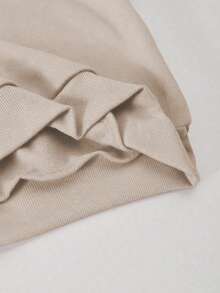 女童休闲纯色针织羊毛 V 领落肩罗纹下摆套头衫，舒适秋冬穿着 - 杏色 - 查看 6