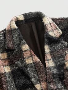 ROMWE MEN Prep Men's Fashionable Casual Plaid Long Sleeve Overcoat