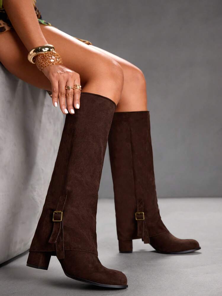 CUCCOO SZL Vintage British Style Thick Heel Women's Knee-High Boots