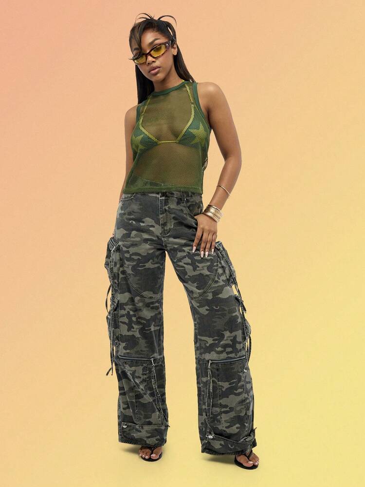 Camo Cargo Pants With Wide Leg