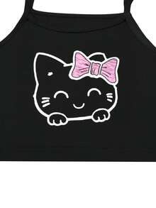 S251008 Girls' American Spicy Style Short Hooded Sweatshirt, Camisole, And Straight Leg Cartoon Graffiti Jea3 Piecesce Set - Black - View 3