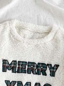 2 件男童字母图案长袖上衣和绿色格子裤羊毛睡衣套装，秋冬 - 綠色 - 查看 4