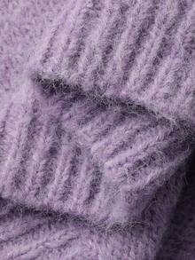 DAZY 女式高领宽松长袖休闲毛衣，秋冬 - 紫色 - 查看 8