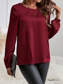 EMERY ROSE Women's Elegant Commuter Style Round Neck Long Sleeve Top, Christmas