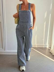 Livesso 女士休闲通勤条纹牛仔背带裤 Y2k