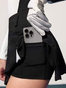 CourtClass Damen Farbblock Polokragen Langarm Top und Mini Rock Golf Outfit - Schwarz und Weiss - Übersicht 4