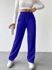 Women's Drawstring Waist Pockets Straight Loose Casual Sweatpants