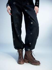 Sugerpunk Botas de estilo británico con cordones para uso diario de mujer - Marrón - Ver 3