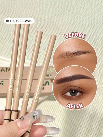 SHEGLAM Insta-Fill Brow Pencil-MöRkt Brun LåNgvarig Auto Eyebrow Penna SvettsäKer Anti-Oil Non-Sticky Ultra-Slim Eyebrow Makeup MäRke SköNhet Smink Kosmetika FöR Kvinnor Och Flickor Perfekt FöR Vinter Idealisk FöR Y2K Elegant Mode Passande FöR FöDelsedag GåVa Fest Klar BäSt FäRg