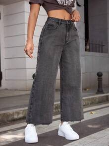 Jeanoix Petite Y2K 女士直筒七分牛仔裤 - 灰色 - 查看 7