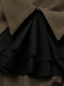 Sunspun Áo khoác len dài tay dáng chữ A họa tiết hoa cổ áo màu tương phản + nút khóa kéo màu tương phản cỡ lớn - màu nâu - Xem 3