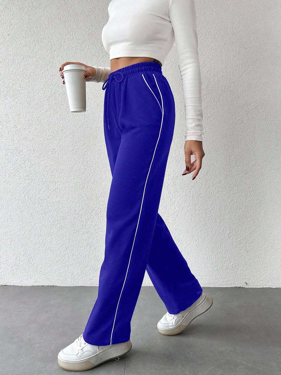 Women's Drawstring Waist Pockets Straight Loose Casual Sweatpants