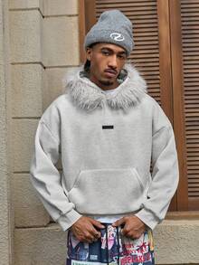 AXEPEAK Men's Fashionable Detachable Fur Collar Hoodie, Autumn/Winter - Apricot - View 6