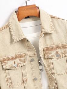 Manfinity Homme Men's Casual Denim Long Sleeve Jacket, Street Fashion Style Beige Jacket - Apricot - View 5