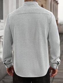 Manfinity CasualCool 男士弹力针织提花长袖衬衫，秋冬 - 黑與白 - 查看 2