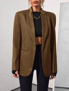 Aveloria Modichic Solid Color Fashionable Commuting OL Office Lady Design Suit Blazer  - Coffee Brown - View 5