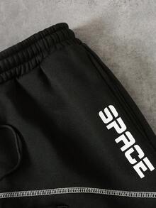 Manfinity EMRG Men's Casual Sports Letter Print Drawstring Waist Pants Hip Hop Pants Streetwear Sweatpants Street Wear Pants Techwear Pants - Black - View 6