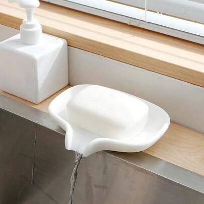 Madebyblanc 1pc Solid Soap Drain Dish, White Silicone Soap Holder, For Bathroom Home Bathroom Decor Fall Decor Back To School